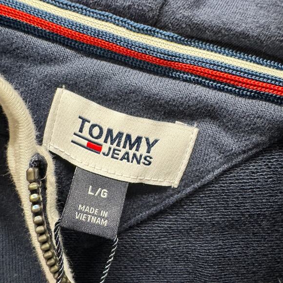 Tommy Hilfiger Hoodie Womens Large Blue 1/2 Zip Cropped Pullover Tommy Jeans NEW - Picture 2 of 10